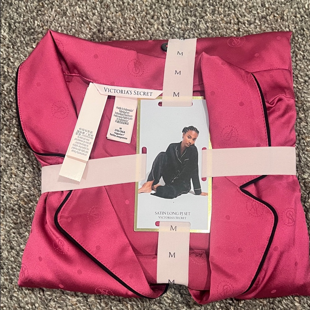 Victoria's Secret Satin Long PJ Set in Pink